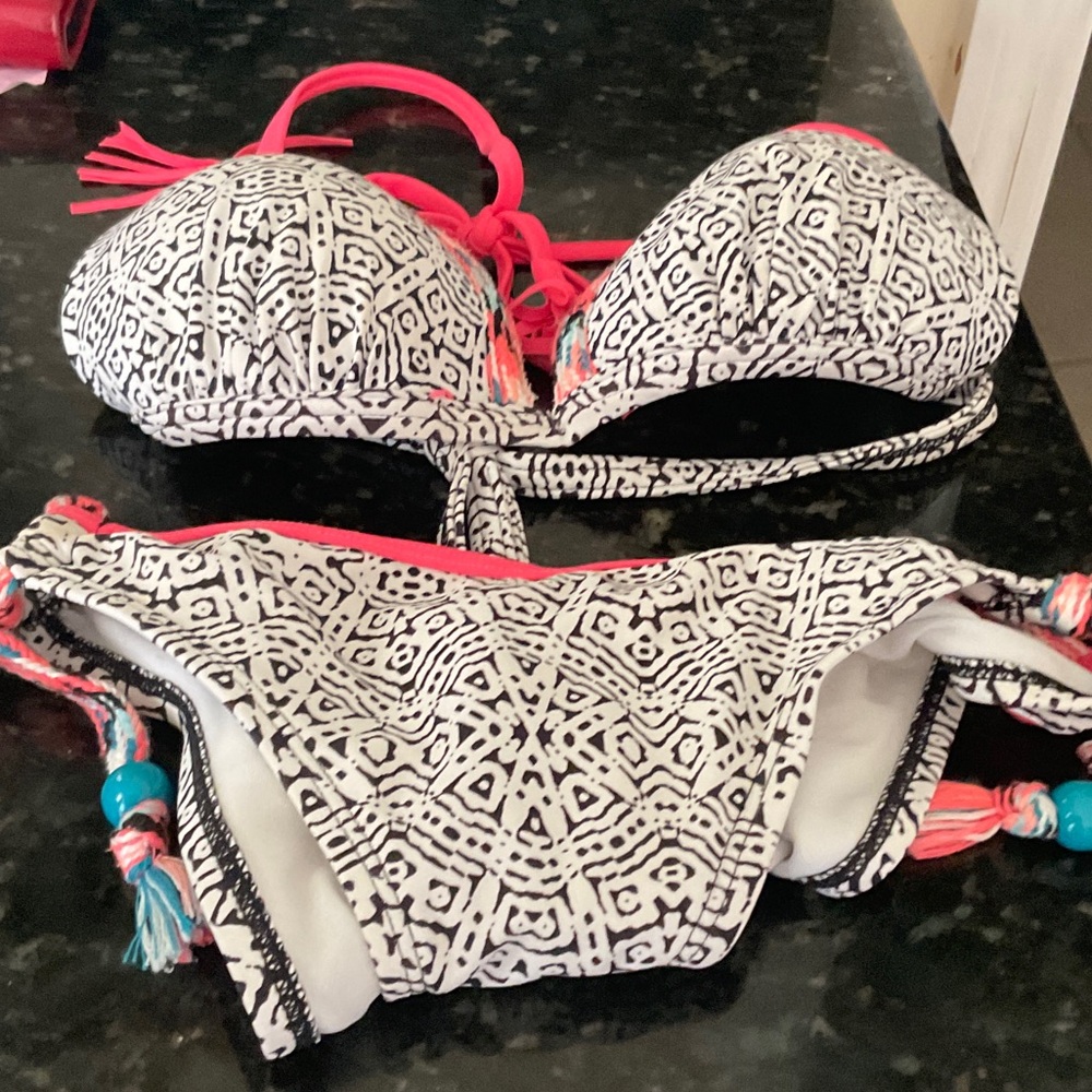 Malibu Black and White Bikini with Pink Accents